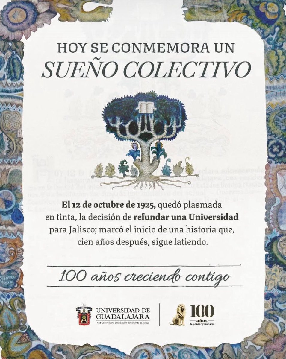 CesarBarbaD's tweet photo. Hoy celebramos 100 años de la refundación de la Universidad más grande y querida de Jalisco. 100 años de pensar y trabajar con compromiso para llevar educación de calidad a todos los rincones de Jalisco. https://t.co/qMsJSbuZs7
