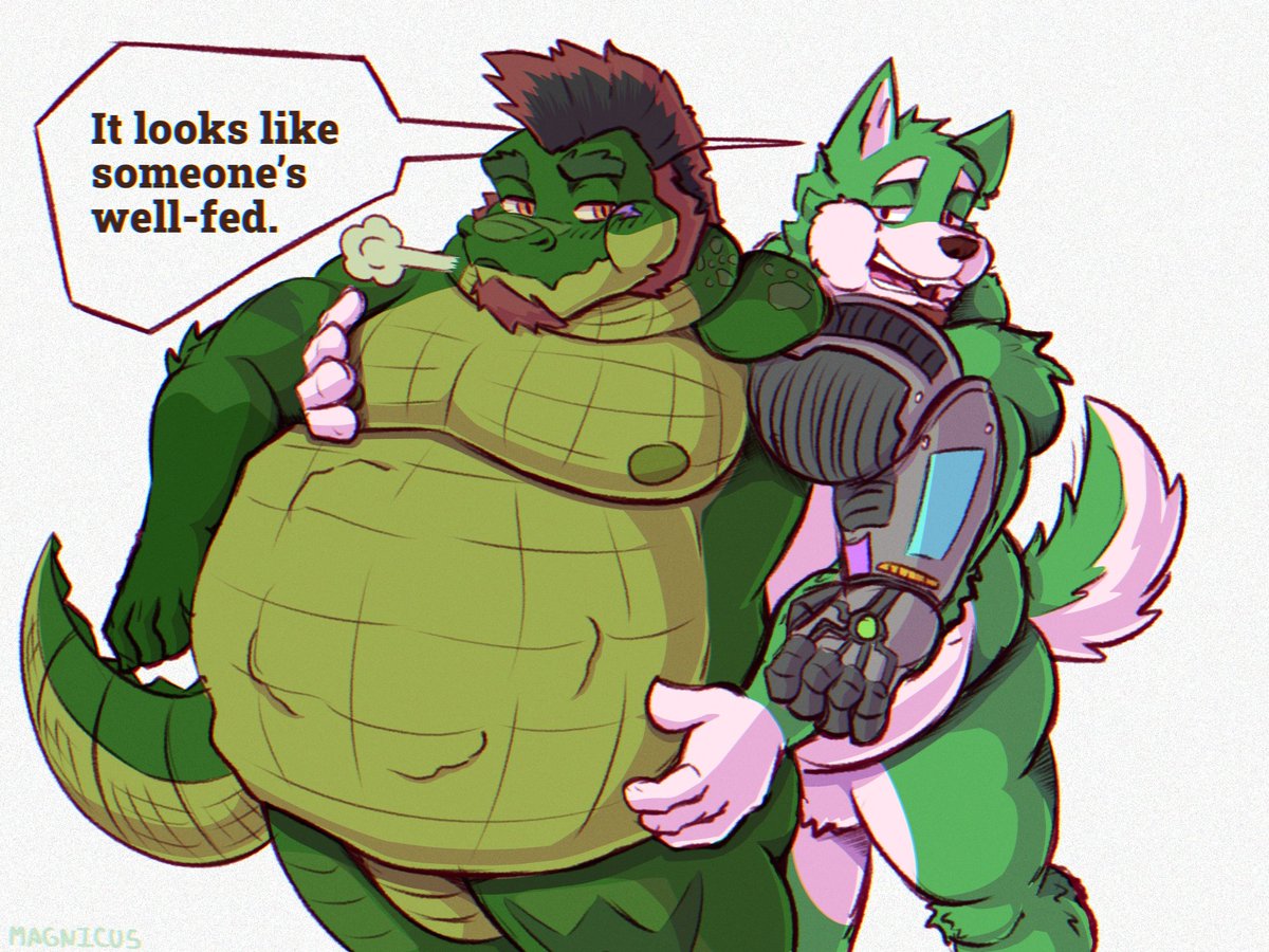 It looks like someone’s well-fed.
🐊: <a href="/hungrygatorman/">Invader 🐊🔞 - hungrygatorman.bsky.social</a> 

#furry #furryvore #furrychubby