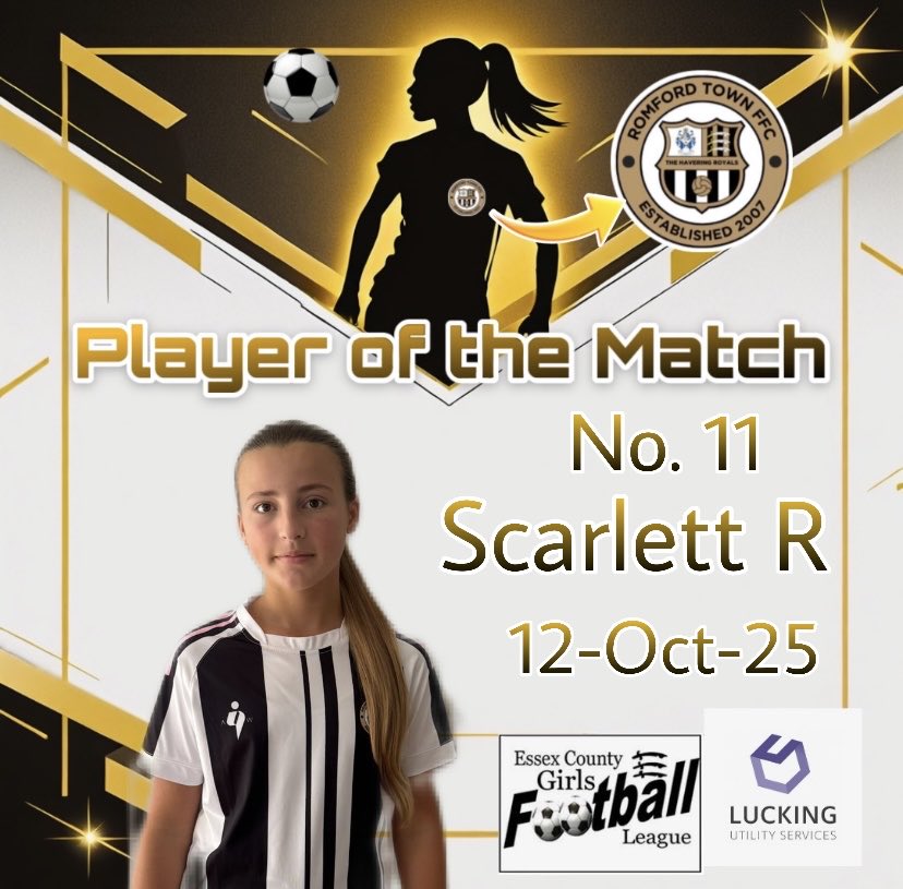 RomfordLadies's tweet photo. 🏆 Congratulations to our Player of the Match, Scarlett R, our smallest player on the pitch but absolutely fearless, competed for everything and set the example for everyone. 
Special mention to Tilly, who showed how much she’s learning each week, pressing smartly to remove pace https://t.co/EaDV9l7smt