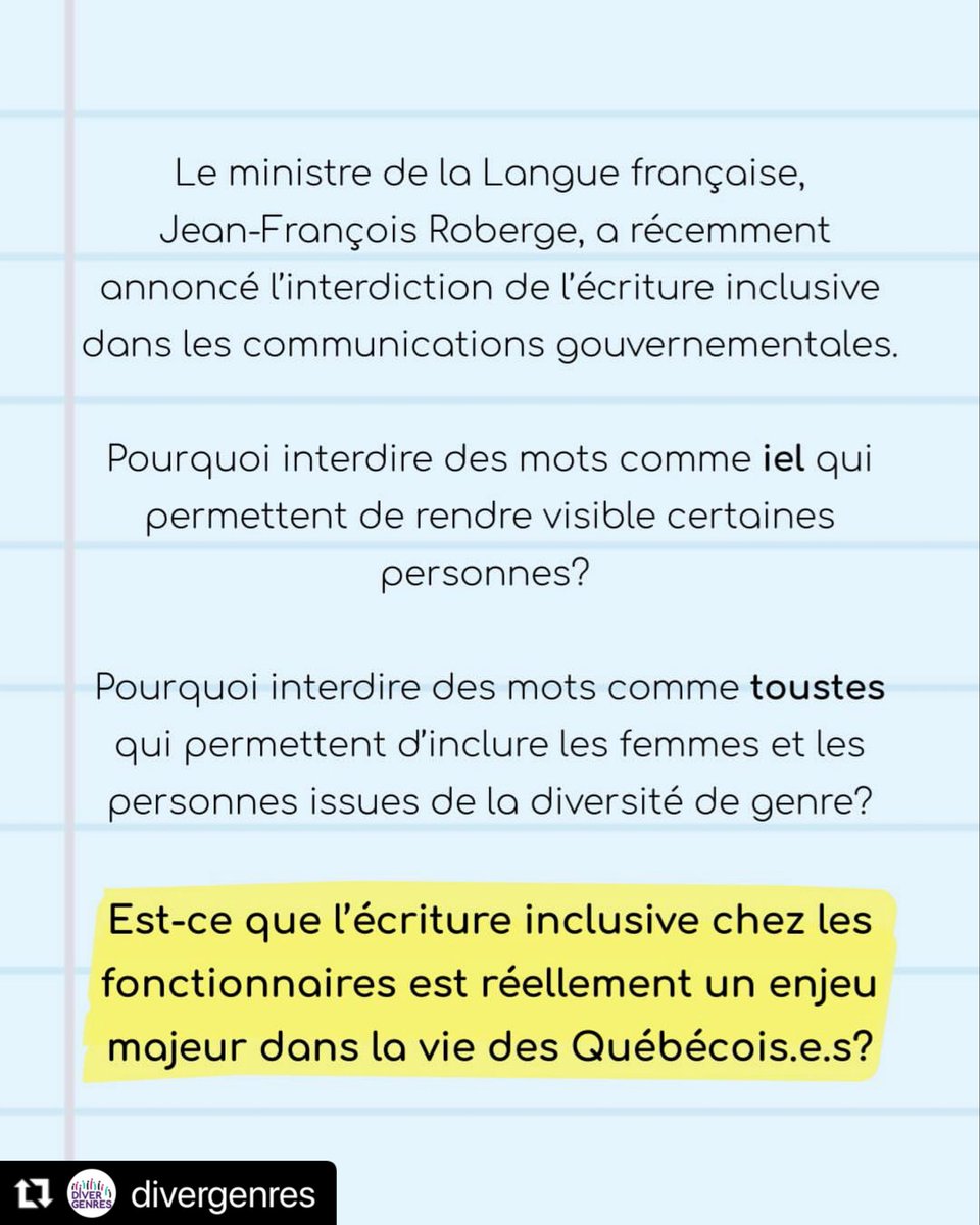 SniffannyQueb's tweet photo. 1/2
C’est quoi le problème avec l’écriture inclusive? | Divergences
#Trans #DroitsTrans #CAQ #EcritureInclusive #polqc https://t.co/2HsGHNE8m4