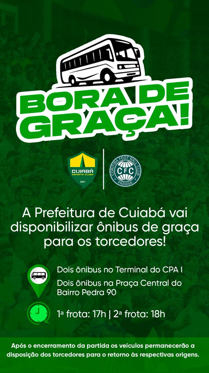 🎉 Dia das crianças na Arena!
Antes de Cuiabá x Coritiba, o Setor Leste terá: mascote, brinquedos, pipoca, algodão, picolé e doces 🍭
🕟 16h30 às 19h30
🎟️ Ingresso: R$5
🚌 Ônibus grátis do CPA e do Pedra 90
#DiaDasCrianças #CuiabáEC #SerieB #Futebol