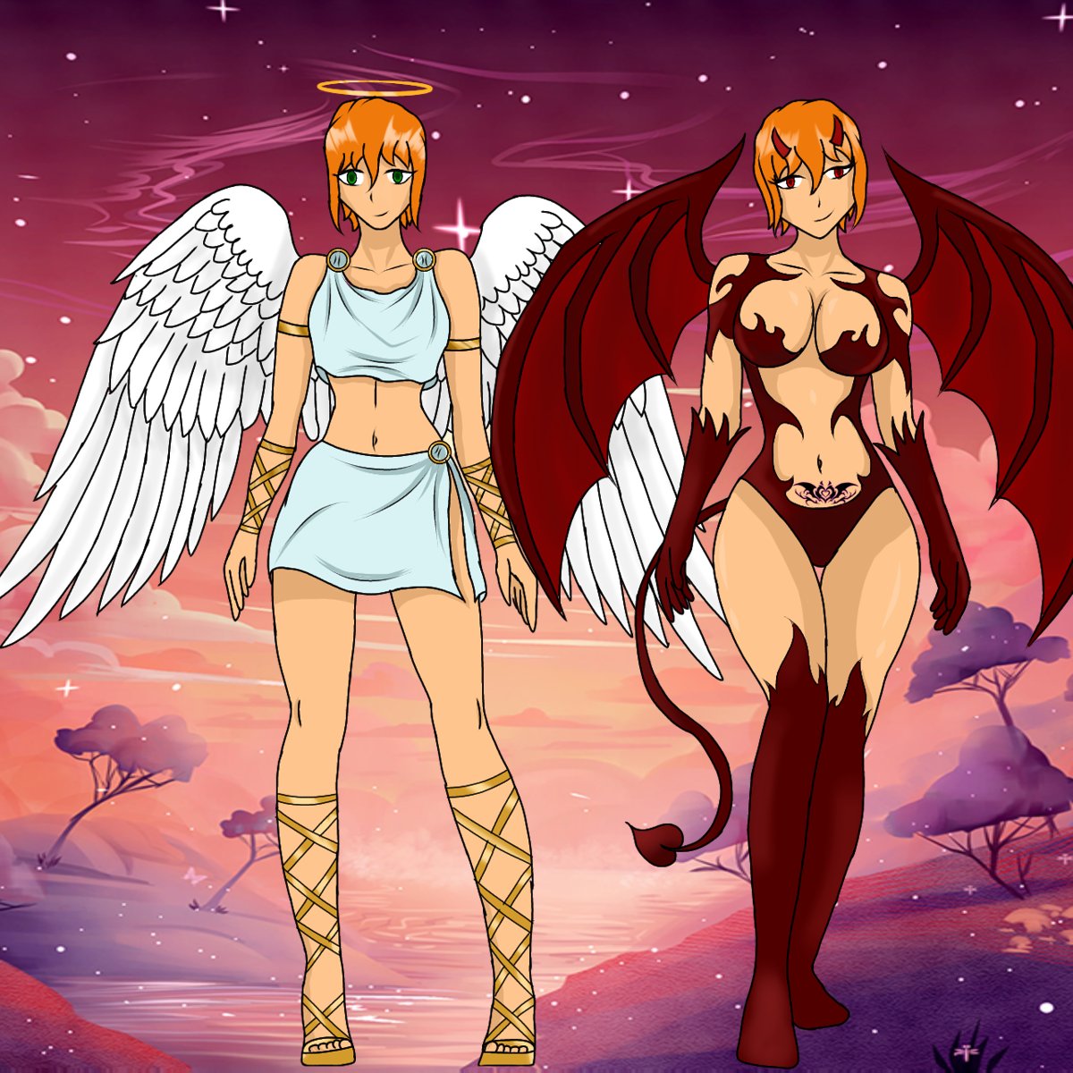 Un dibujo de Abigail, en su modo 😇 y modo 😈, espero les guste. 
#dibujo #dibujodigital #dibujos