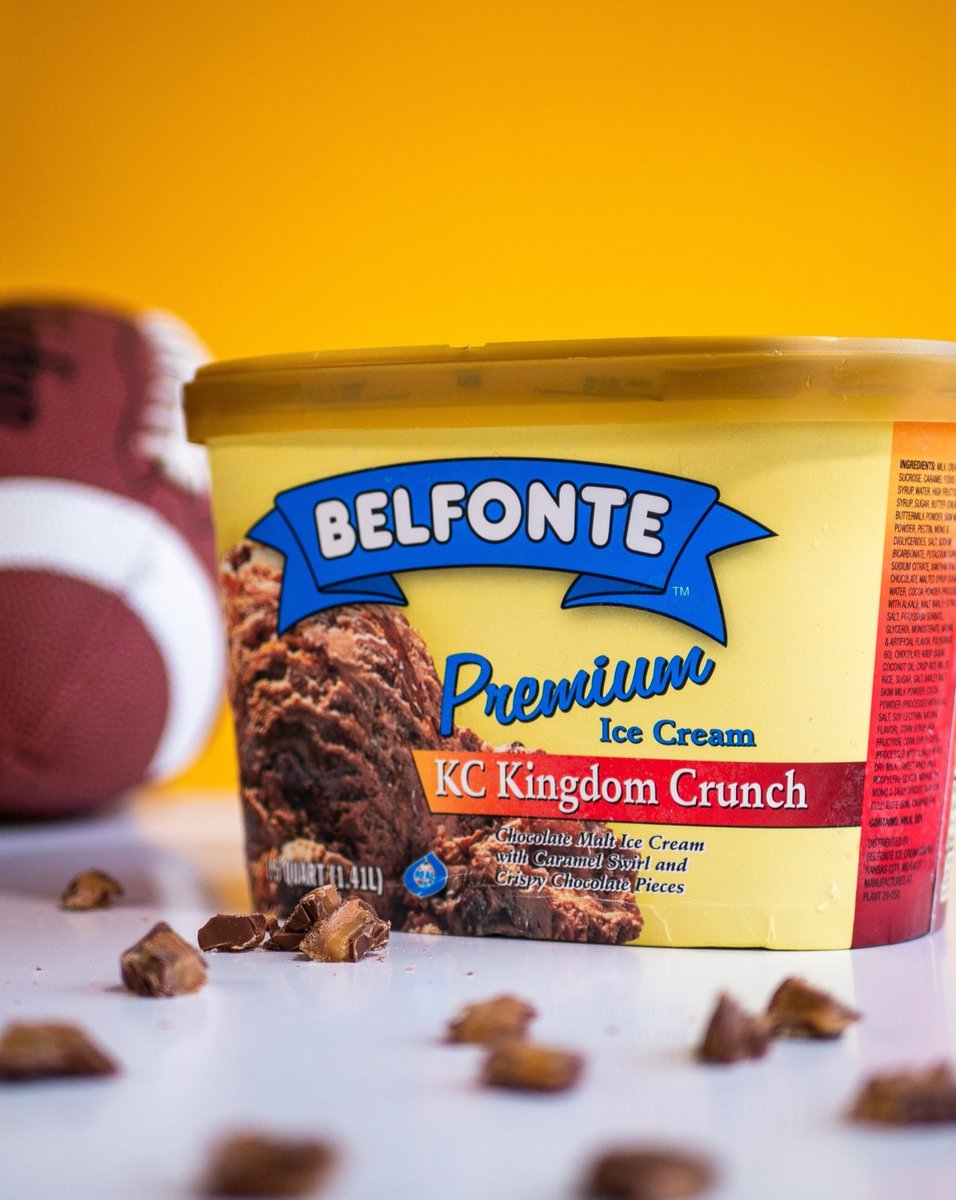 We love repping local!🍦🏈 KC Kingdom Crunch Ice Cream is the perfect blend of chocolate malt ice cream, caramel swirl, and crispy chocolate pieces. A game day staple for KC fans!

More Belfonte Ice Cream flavors to love 🔗 bit.ly/3ueItfm
