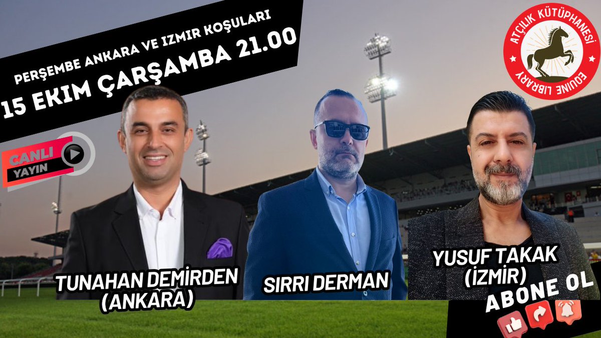 Atçılık Kütüphanesi (@atcilikktp) on Twitter photo Atçılık Kütüphanesi’nde Bu Akşam 👇
 
 ⏰ 21.00
 🔍 ANKARA - İZMİR
 🗣️ TUNAHAN DEMİRDEN (<a href="/tuna__dem/">...</a>) YUSUF TAKAK (<a href="/YusufTAKAK_/">𝘺𝘶𝘴𝘶𝘧 𝘛𝘈𝘒𝘈𝘒 🇹🇷</a>)  
 📺youtube.com/watch?v=29OzCT…
 🔗 Bildirimleri açmayı unutmayınız. Atçılık Kütüphanesi’nde Bu Akşam 👇
 
 ⏰ 21.00
 🔍 ANKARA - İZMİR
 🗣️ TUNAHAN DEMİRDEN (<a href="/tuna__dem/">...</a>) YUSUF TAKAK (<a href="/YusufTAKAK_/">𝘺𝘶𝘴𝘶𝘧 𝘛𝘈𝘒𝘈𝘒 🇹🇷</a>)  
 📺youtube.com/watch?v=29OzCT…
 🔗 Bildirimleri açmayı unutmayınız.