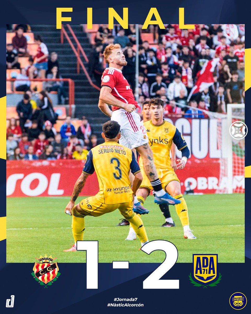 💙VICTORIA💛
•
🏟️La <a href="/AD_Alcorcon/">A.D. Alcorcón</a> vence al <a href="/NASTICTARRAGONA/">NÀSTIC DE TARRAGONA</a> por 1-2 a los 100 minutos de partido 
•
🫂Victoria sufrida pero a su vez muy trabajada por todo el equipo hasta el último minuto!!
•
⚒️💛Honor por todos aquellos que se han desplazado pese a ser domingo