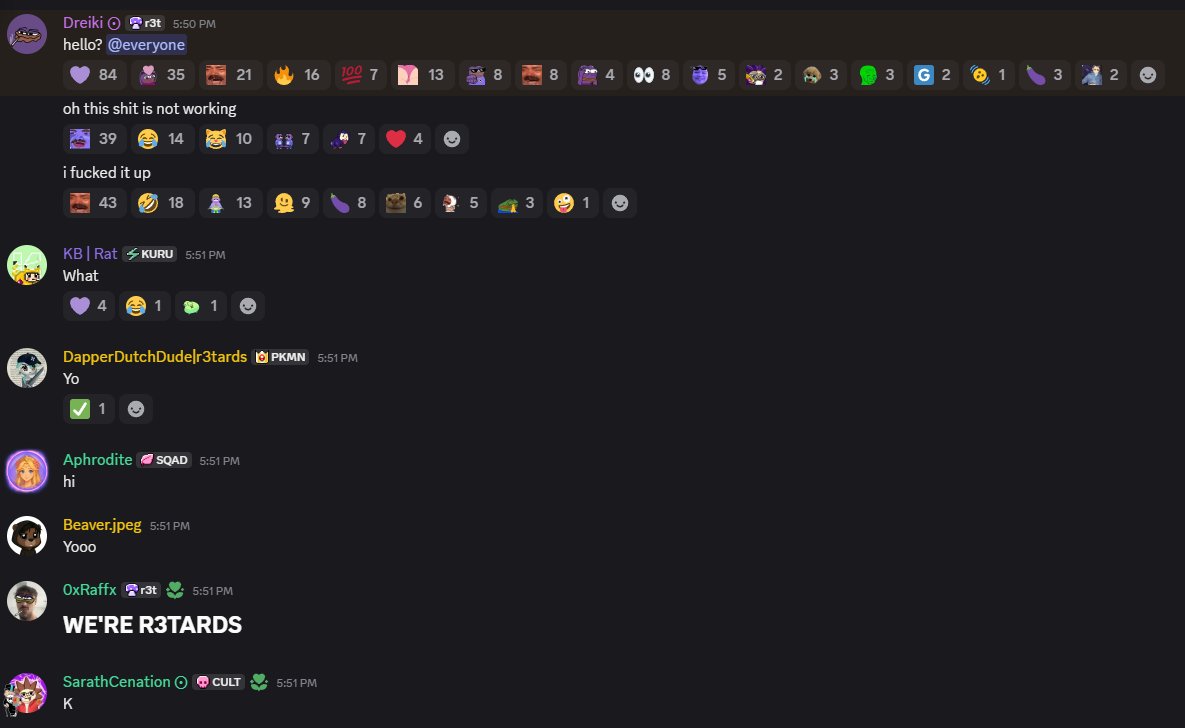 r3tards discord is back in business after a chill weekend