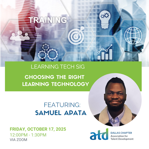 ATDDallas's tweet photo. 🚀 Coming Up: ATD Dallas Q4 Learning Technology SIG!
📅 October 17, 2025 | 12:00–1:30 PM CST
💻 Online via Zoom

🔗 Note: This webinar involves a two-step registration process (event site + Zoom).

 Register today!
https://t.co/Yshe5eLFvR

#ATDDallas #DallasKnowsTalent https://t.co/bwYDXj3ZOV