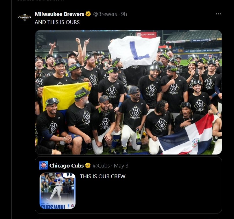 Marybeth_59's tweet photo. The Cubs troll the Brewers all the time...people need to shut up about the Brewers flying the L....#ThisIsMyCrew https://t.co/IUUsObCc4V