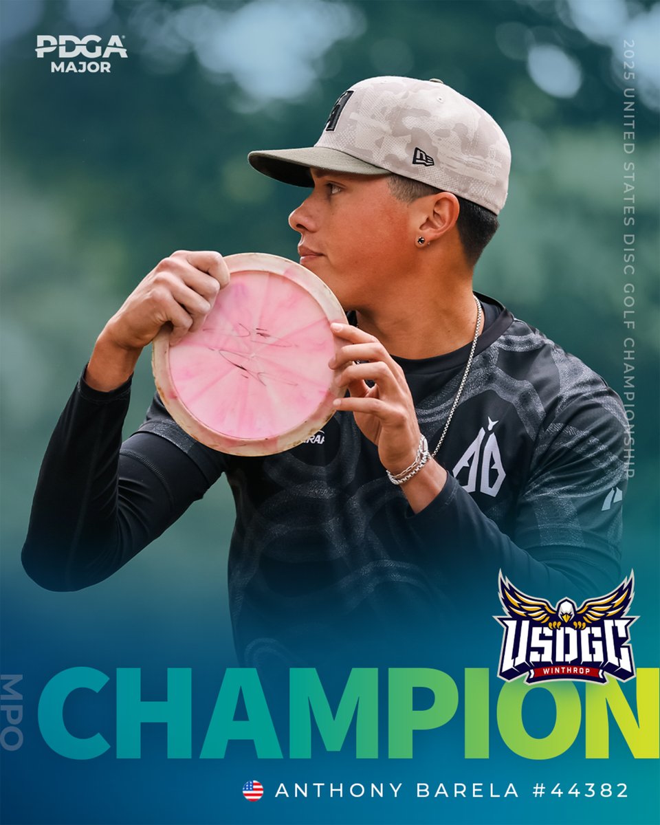 DiscGolfProTour's tweet photo. Picking up his FIRST-EVER MPO Major win, Anthony Barela is your 2025 United States Disc Golf Champion! https://t.co/emhvoGJWEr