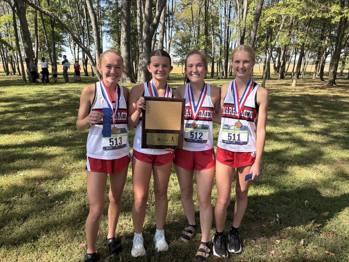 Our girls Cross Country won the PAC meet yesterday we had 4 girls make All-Conference:
Lydia Hollinden 
Alyssa Lindauer 
Lexi Lain
Emery James
Way to go ladies!!
Go Marksmen
