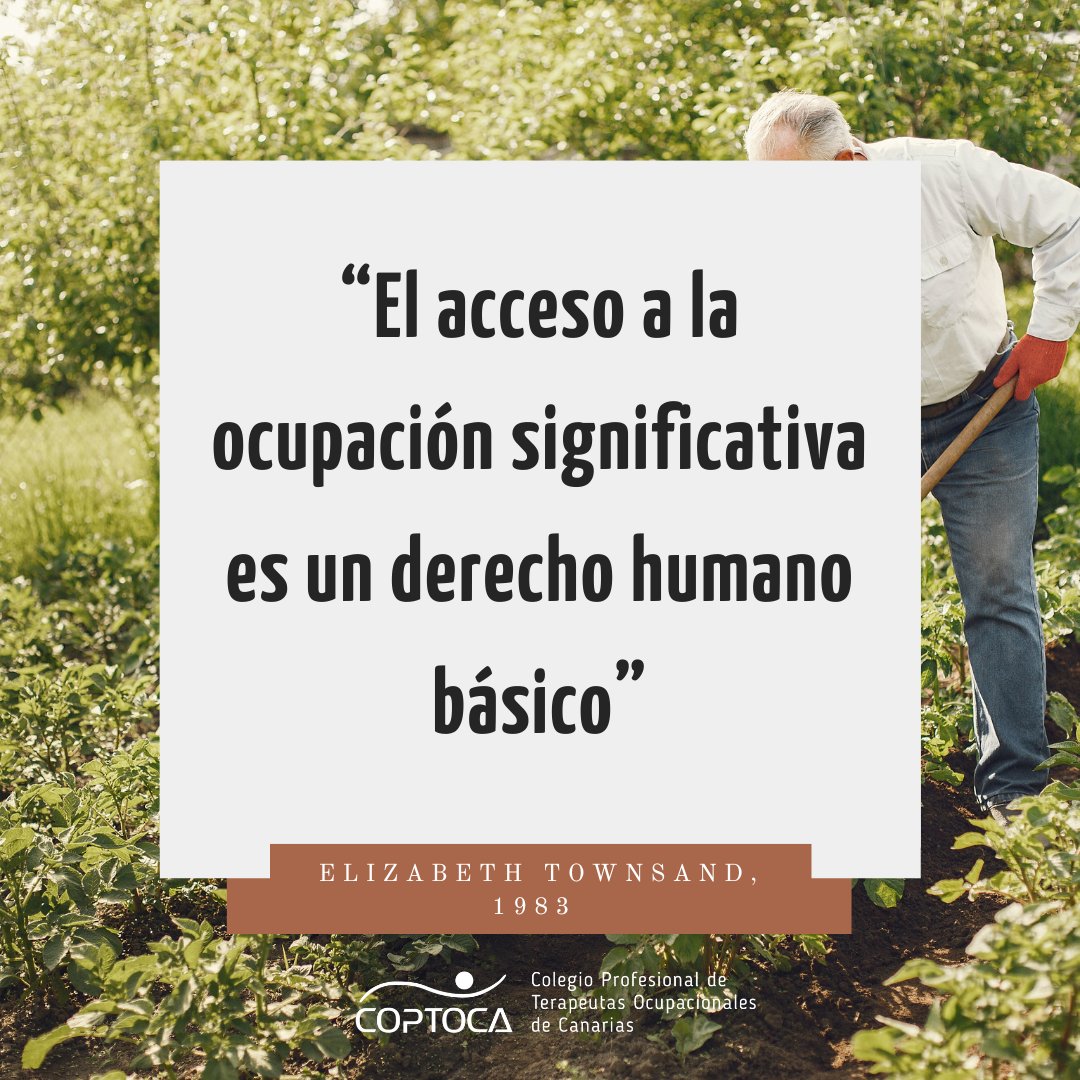 Elizabeth Townsend es la creadora junto a  Ann Wilcock del término “justicia ocupacional”.

#terapiaocupacional #terapiaocupacionalcanarias #occupationaltherapy #coptoca #colegioprofesional #colegiate #juntossomosmas