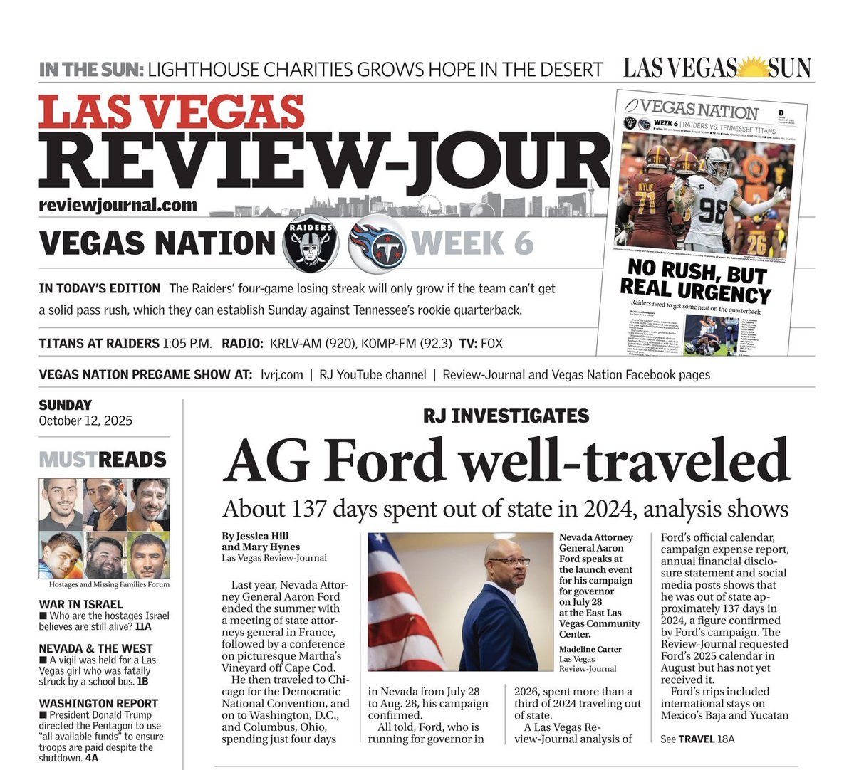 The front page of the <a href="/reviewjournal/">Las Vegas Review-Journal</a> today says it all. 

<a href="/AaronDFordNV/">Aaron D. Ford</a>’s only accomplishment over his nearly seven years in office is becoming Nevada’s most well-traveled politician. 

He’s ripped off Nevada taxpayers so he could go on 137 days of vacation last year alone, now