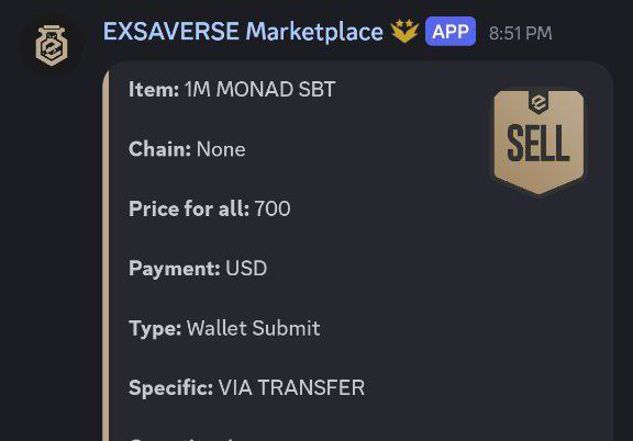 1M Monad sbt is sold for 700$ on Exsaverse but this could be 4000$ on TGE

Don't sell your 1M nad nft this cheap