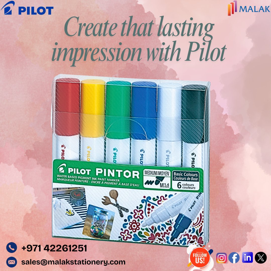MalakStationery's tweet image. Make your mark with confidence 💪 Vibrant, bold, and long-lasting — that’s Pilot Paint Marker for you! 🎨
#pilot #pilotpaintmarker #malakstationeryllc #uaestationery #dubai #stationeryshop #backtoschool