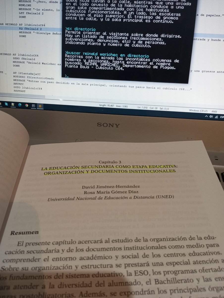 Después de un verano sesteando, en septiembre avancé bastante con mi nueva aventura... Hasta que la vida real, ahora en forma de Master, ha paralizado el progreso aventuril. Pero la aventura de Gwen está lo suficientemente avanzada como para confiar que será acabada (algún dia)