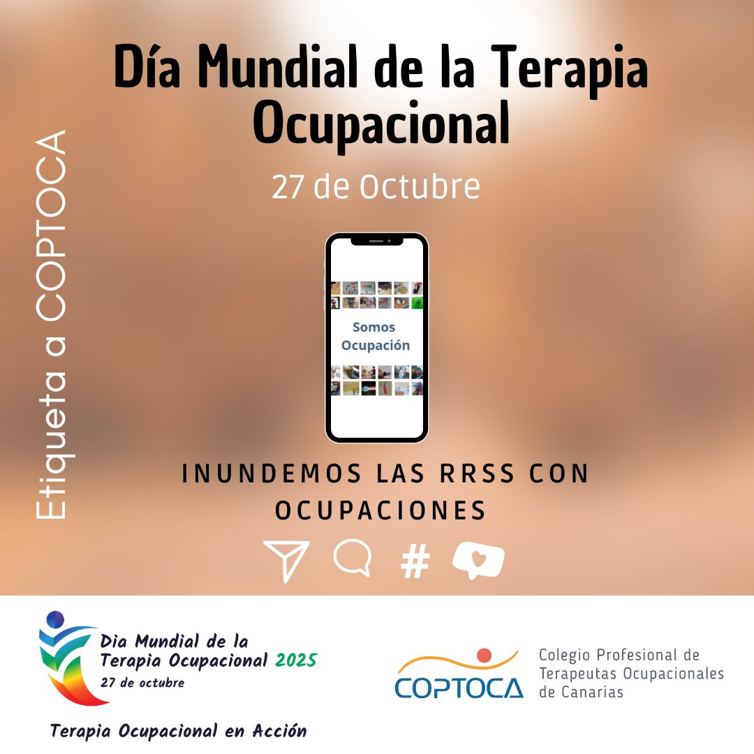 El 27 de octubre es un día muy especial para los/as TOs. Es el día en el que le gritamos al mundo la esencia de nuestra profesión.
Este año el lema de la World Federation of Occupational Therapists (@WFOT) es "Terapia ocupacional en acción".

#diamundialdelaterapiaocupacional