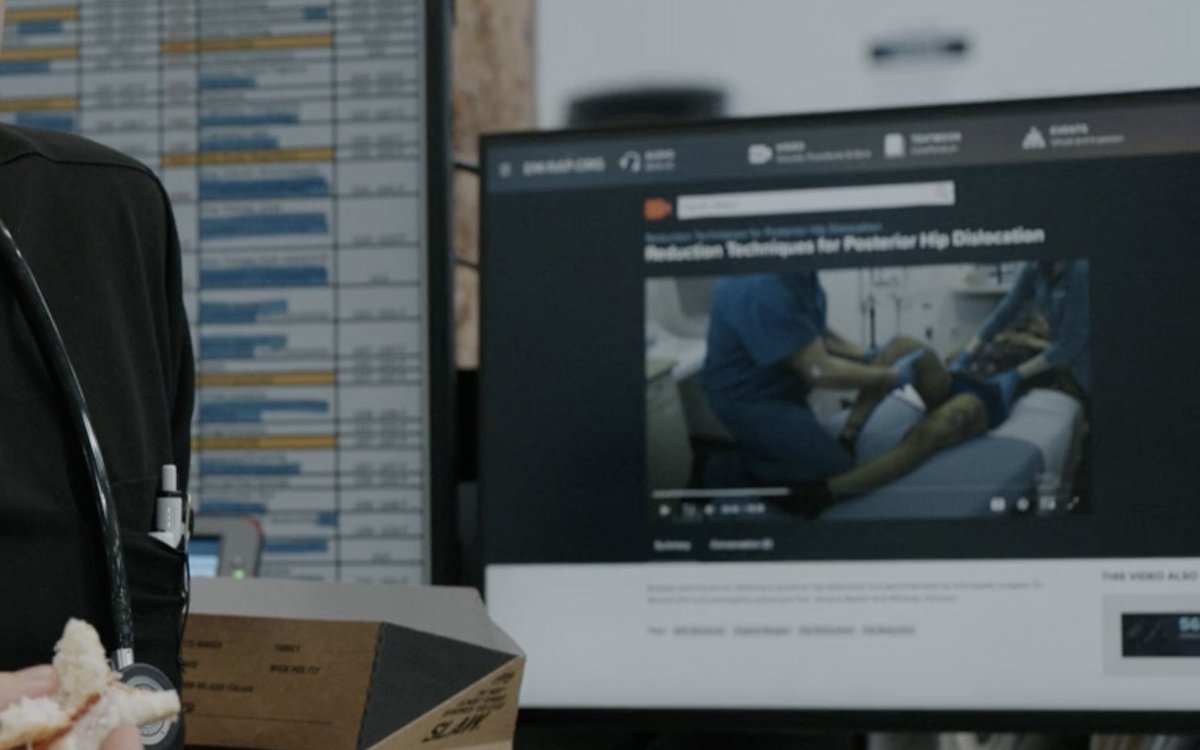 im obsessed with him cause not only is he watching a tutorial, but he’s watching “reduction techniques for posterior hip dislocation” because javadi did it in the episode before this