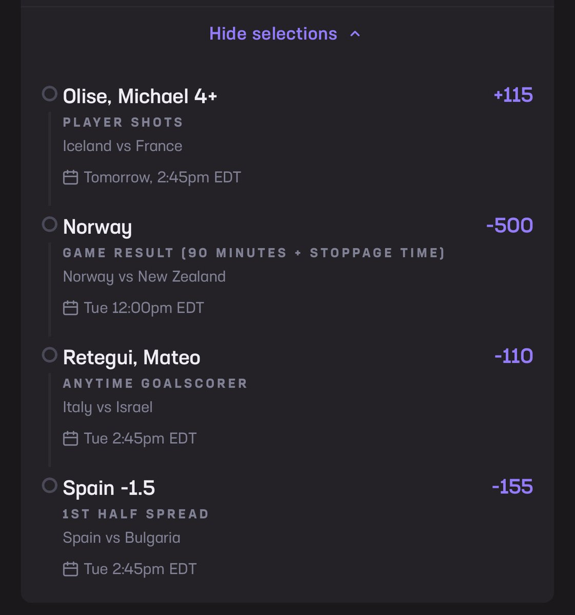 DiegoPredicts1's tweet image. ⭐️ Soccer Parlay Slip For 10/13 - 10/14 ⭐️ ( +710 ) 

Last Few Soccer Props I’m Liking for these remaining international games ‼️

Drop a Follow if Tailing + Like and Retweet ❤️

Let’s get it 💰

#Prediction #Parlay #GamblingX #HardRockBet #MichaelOlise #France #UEFA…