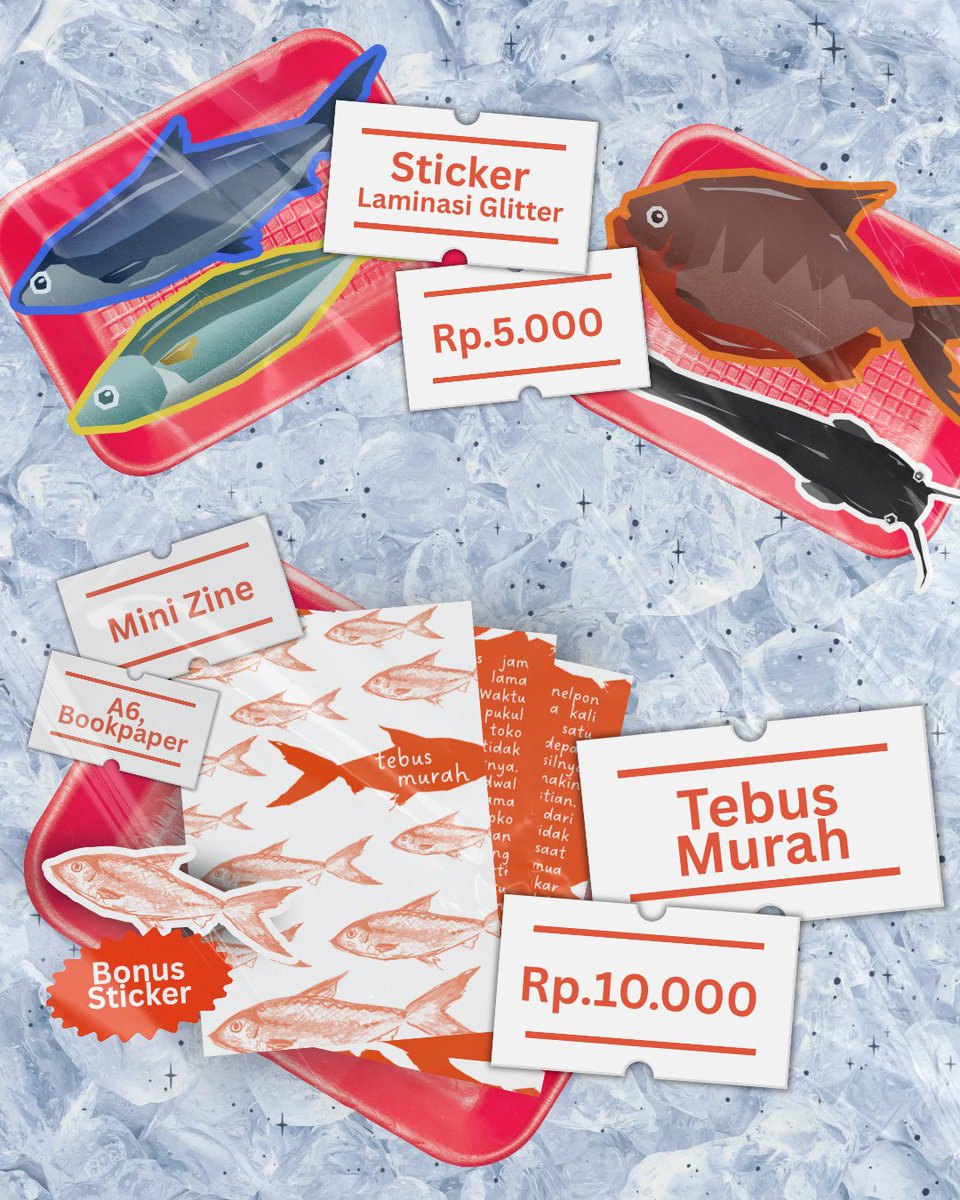 duarklavikula's tweet photo. stickers and zine 🐠💫
* glitter stickers are 8cm long
* zine sticker is 5cm long
(3/4) https://t.co/E1QuLFUtAS