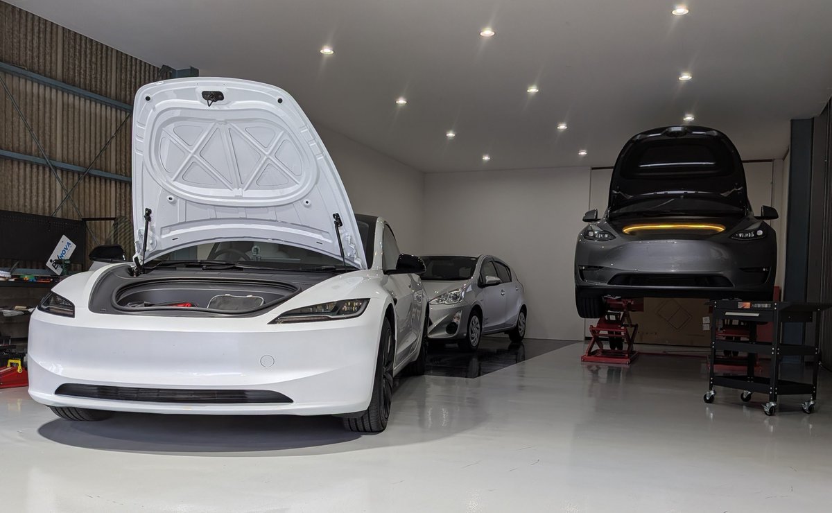Model Y ロングレンジ ×TEIN FLEX Z ＋ EDFC5 減衰力調整モーター取付🏎️　せっかくなので車高もダウン🙌　リフトも重い腰を上げて配管通して動力引いたので可動😎