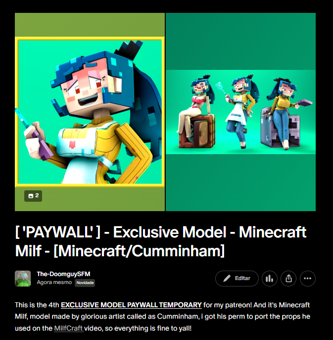 TheDoomguySFM's tweet photo. Okay new model at [PISS] site, so if ya got interrest to help your friend TheDoomguySFM and support me, ya just need to go to my link on my profile! to the [PISS] site! :DDDD

#SFM #SourceFilmmaker #Minecraft https://t.co/vxHp0eVPtW