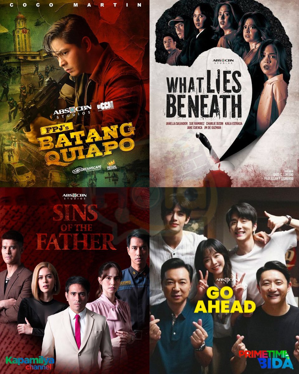 holaphofficial's tweet image. TV GUIDE | Simula OCTOBER 20, hindi magpapaawat ang pagbida ng drama sa Gabi ng Pinoy, ang #PrimetimeBida sa Kapamilya Channel!

8:00PM - FPJ’s Batang Quiapo
8:45PM - What Lies Beneath? (NEW)
9:30PM - Sins of the Father
10:15PM - Go Ahead