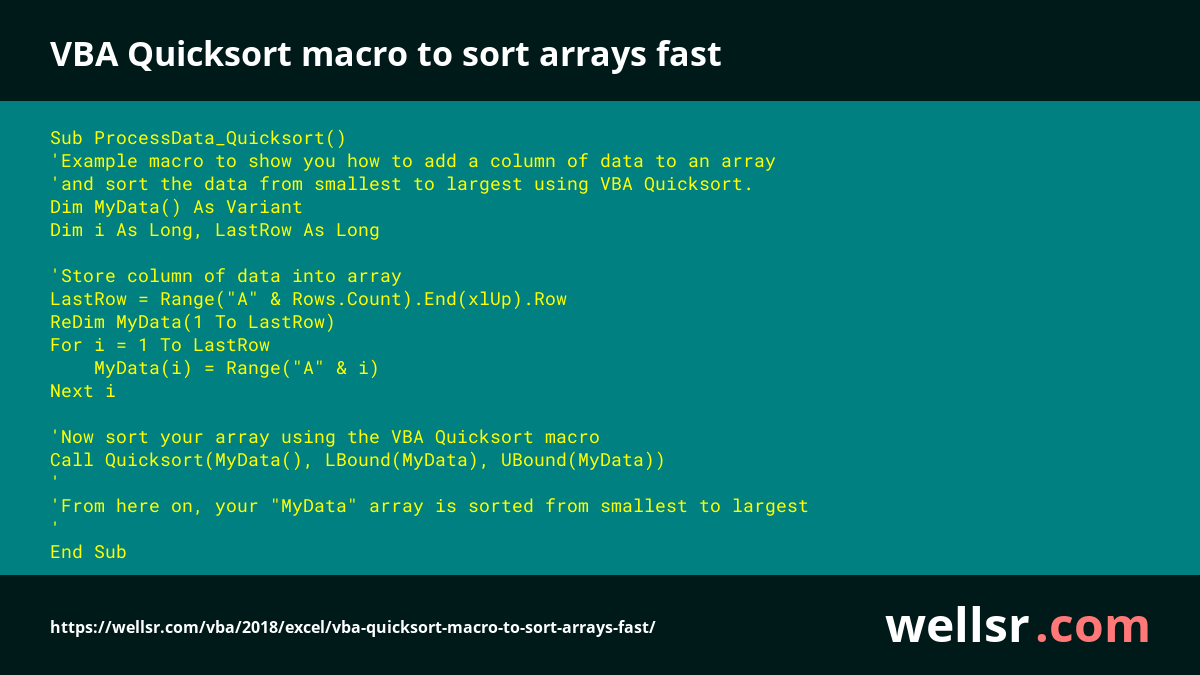 ryanwellsr's tweet image. VBA Quicksort macro to sort arrays fast
Full tutorial: wellsr.com/vba/2018/excel…
