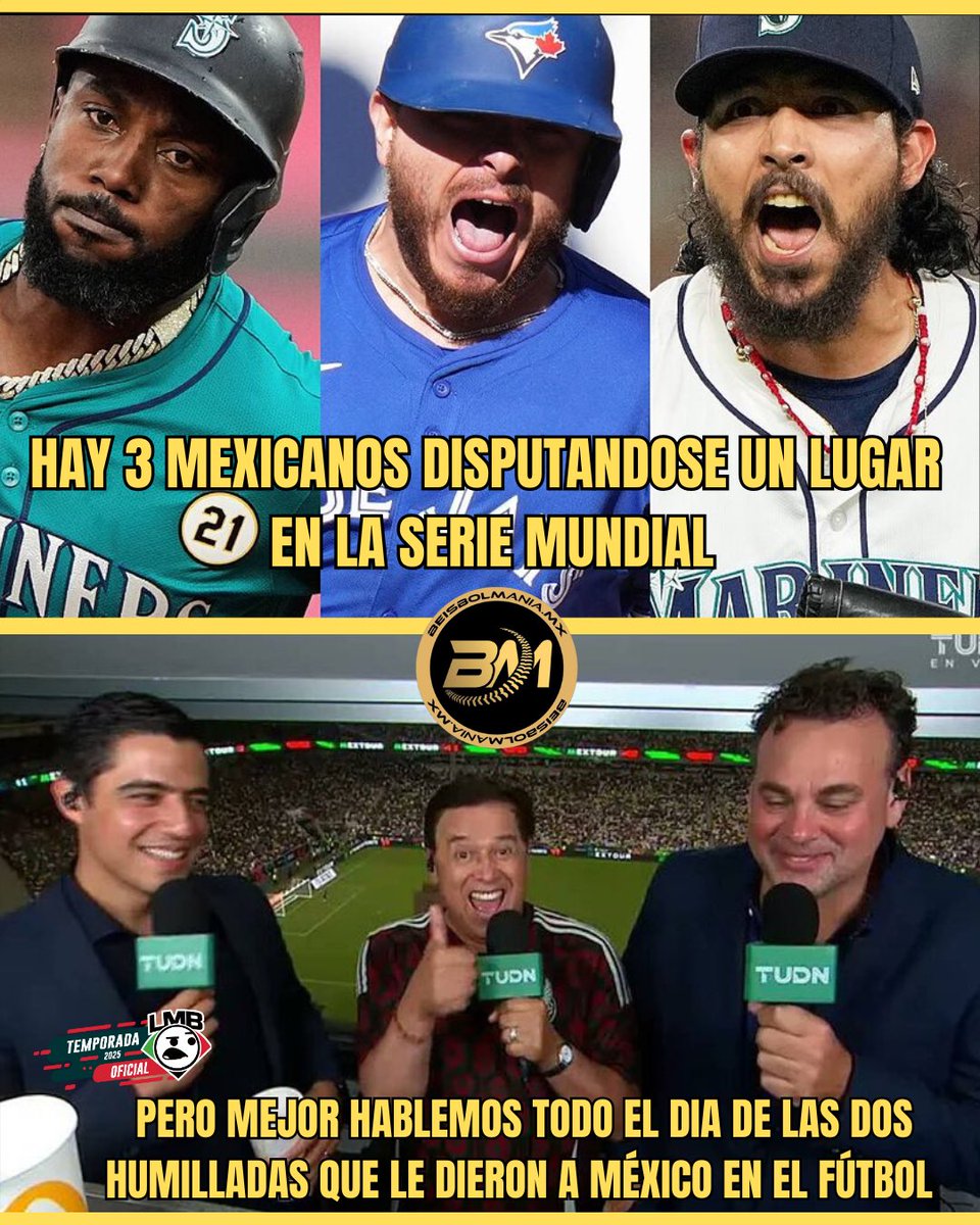 LMB_memes's tweet image. A MÉXICO LE URGE CAMBIAR DEPORTE
@beisbolmania_mx
Mientras en MLB mexicanos de alto nivel se disputan un lugar en la serie mundial o en el Boxeo siendo potencia mundial los medios prefieren darle pantalla a la selección de fútbol humillada 4-0 por Colombia y una eliminación 2-0…