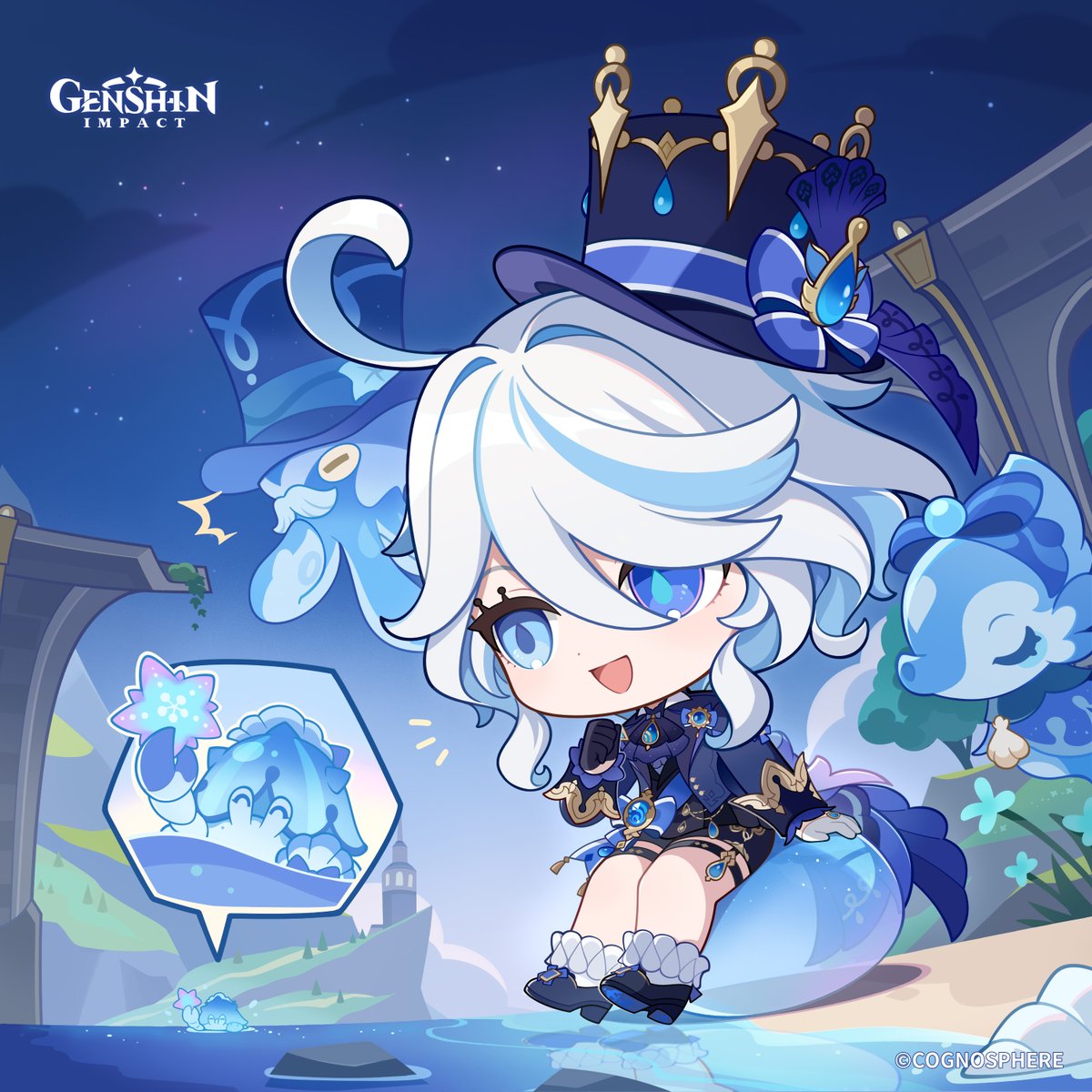 GenshinImpact's tweet image. Happy Birthday, Furina!
"Oh? Mademoiselle Crabaletta, you've already found a Lumitoile? Come now, Gentilhomme Usher, Surintendante Chevalmarin – let's pick up the pace!"
#GenshinImpact #Furina