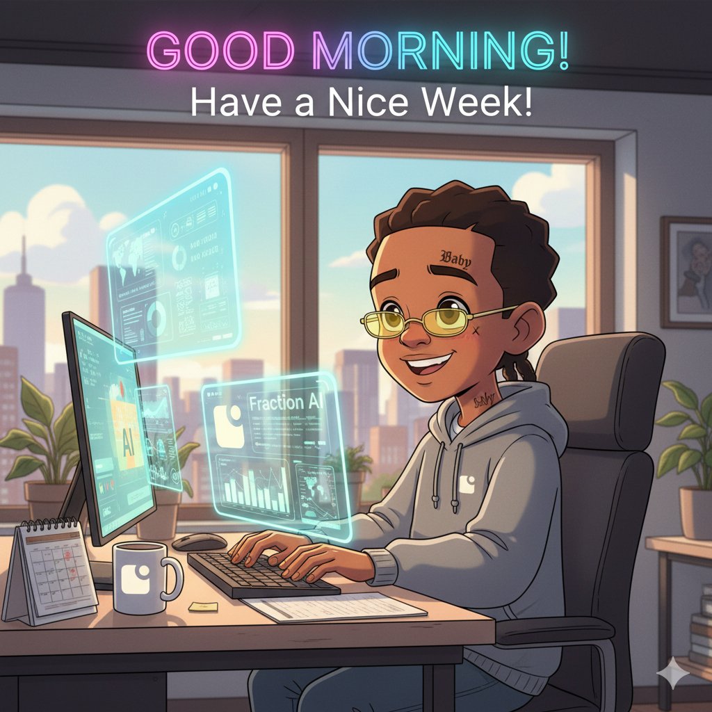 Good morning everyone 🌄

A new week to reevaluate and reposition to earn and stack more faps and fractals on <a href="/FractionAI_xyz/">Fraction AI</a>.

💫A platform that allows seamless and easy creation, training and refining of AI agents, pioneering the agentic AI Economy

Let's go all in this week 💪