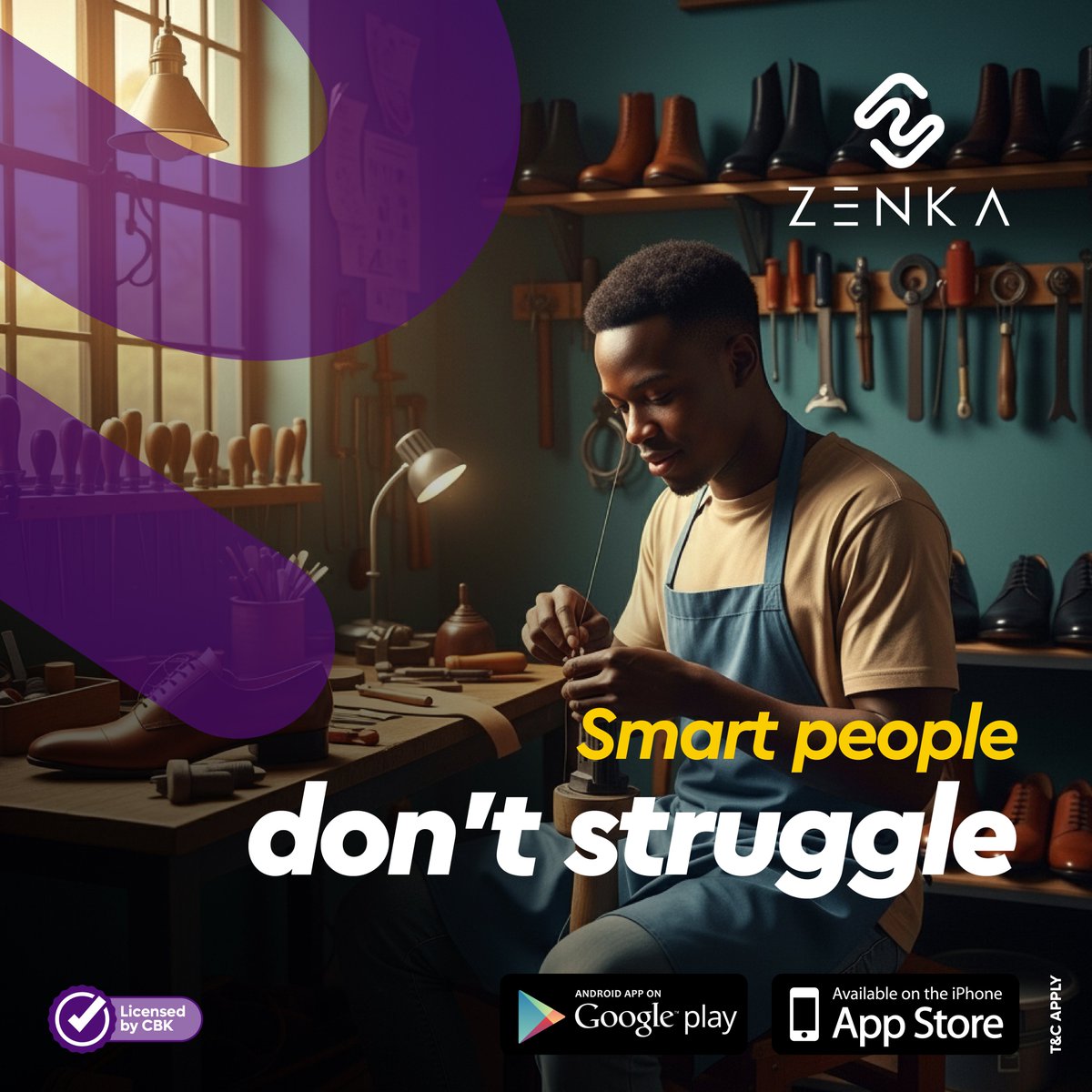 ZenkaFinance's tweet photo. "My second year in Campus was a struggle. I needed extra money for my sustenance and I had a skill that needed to be put to use. Nilikuwa fundi wa viatu. I applied for my 5th loan and was able to buy some tools and set off fixing shoes for comrades...."
#Zenka #10MillionStrong #DreamItWeFundIt #SmartPeople #MyStory