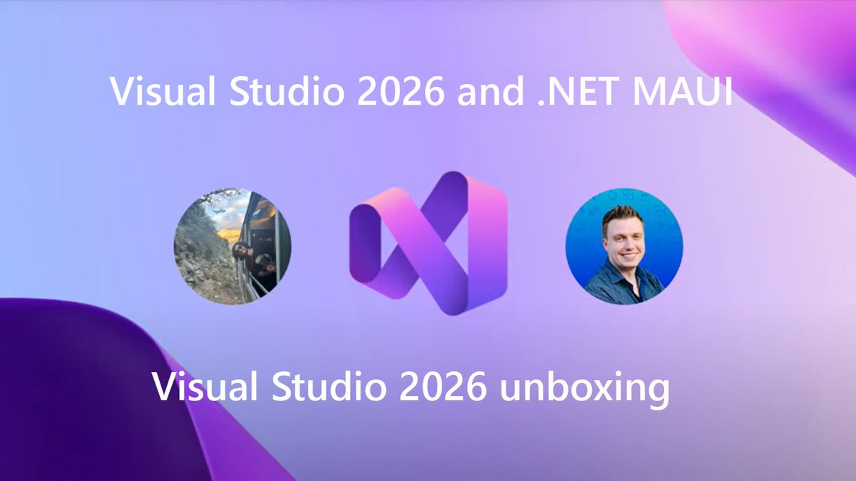 VisualStudio's tweet image. Jump into a stream with @jfversluis and Pedro Jesus for a look at the brand new #VisualStudio2026 release, including #dotNETMAUI, iOS 26, AI (of course), MCPs, Copilot... and tons of great new features you&apos;ll definitely want to see! msft.it/6010sFOzQ