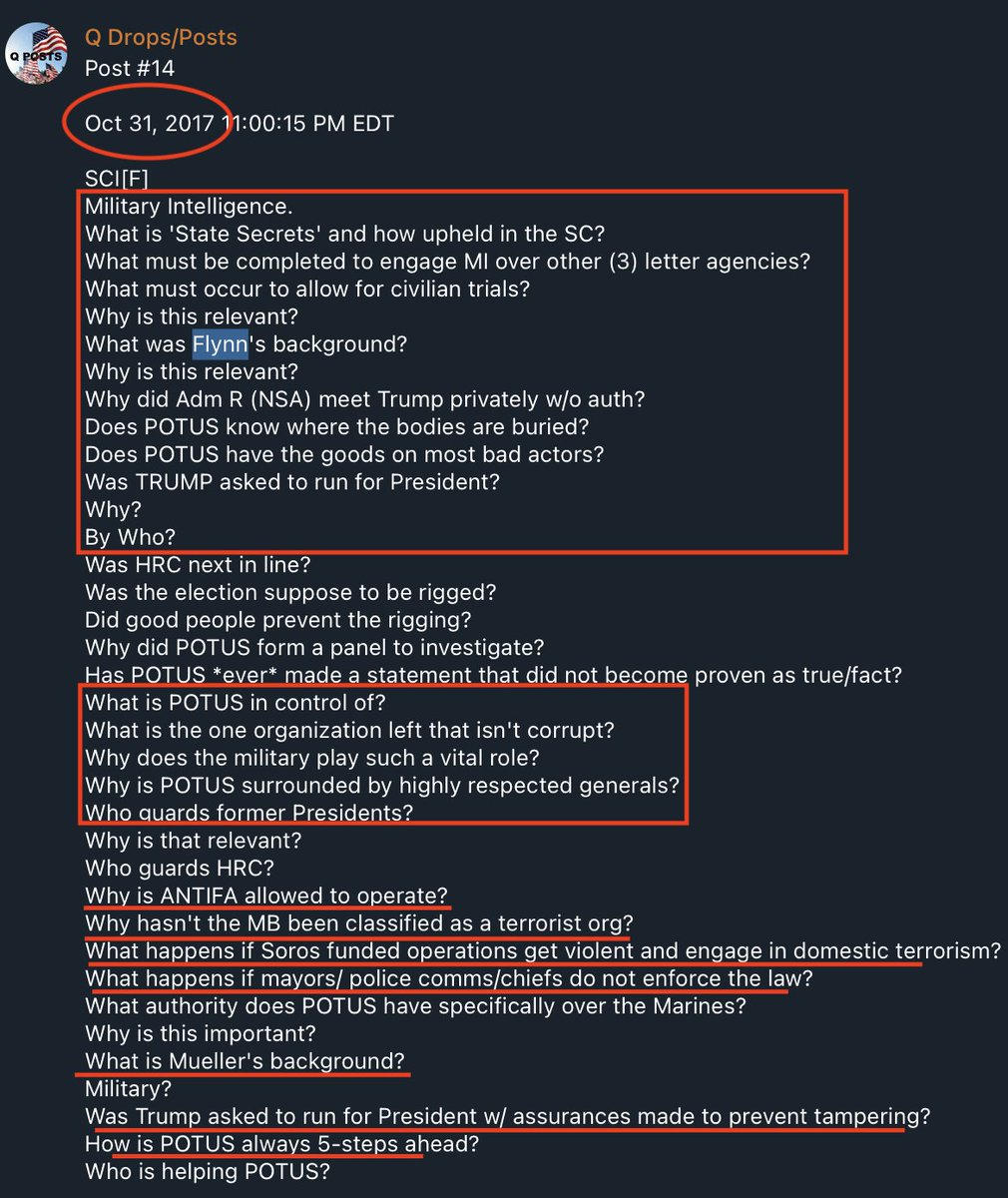Alexis_Cossette's tweet image. Extraits des Drops de Q ou il valide et consacre le général #Flynn dans la période 2017, donc la période ou Q est véridique selon Stanislas Berton. Est-ce quelqu&apos;un pourrait les lui faire parvenir, il m&apos;as bloqué 🤡