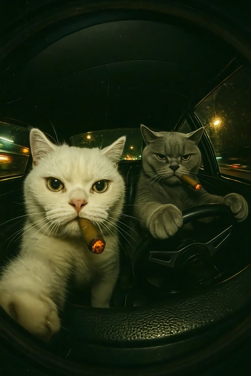 Leonard18_X's tweet image. &quot;Cool cats cruising at night! 🚗😼 #CatArt #NightVibes #LockScreen&quot; load 4k