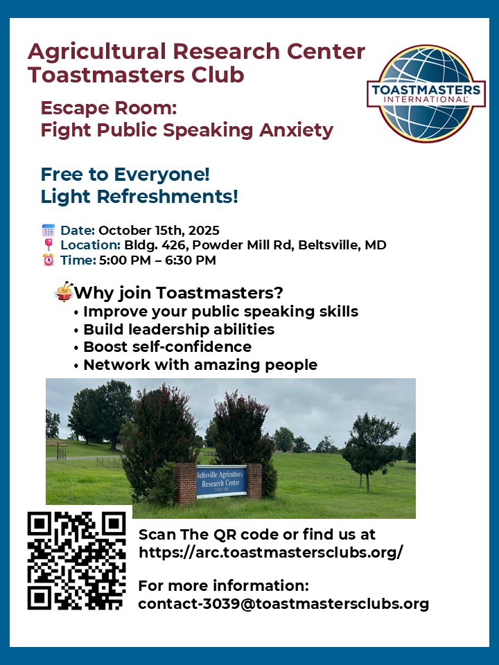 TM_JMERS's tweet image. Escape Room: Fight Public Speaking Anxiety. Join ARC Toastmasters on Oct 15, 2025 at 5:00 pm. 
We will share tips about how to overcome your fear of public speaking. Don’t let this fear hold back your personal growth. Contact contact-3039@toastmastersclubs.org to get Zoom link