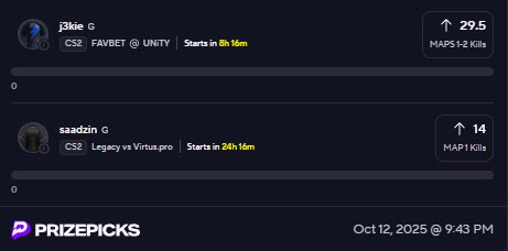 CosmoDFS's tweet image. PrizePicks Esports.. 🖥️
only slips were running tonight. the slate is pretty mid for esports! later this week will be nuclear so save coin. regardless let’s cash these two.
VIP➡️(whop.com/cosmo-s-plays)