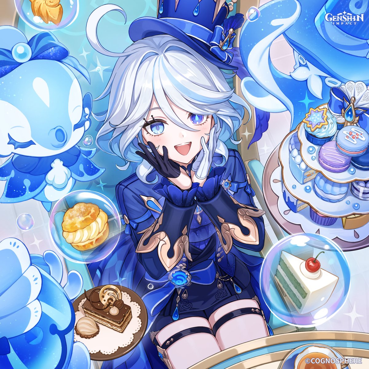 GenshinImpact's tweet image. Happy Birthday, Furina!
#GenshinImpact #Furina
You called me over in such a hurry — don't tell me you've prepared a surprise for me?
Ah, that familiar aroma of something freshly baked. Let me guess... Navia's macarons, or perhaps a cake by Escoffier?
What a production...…