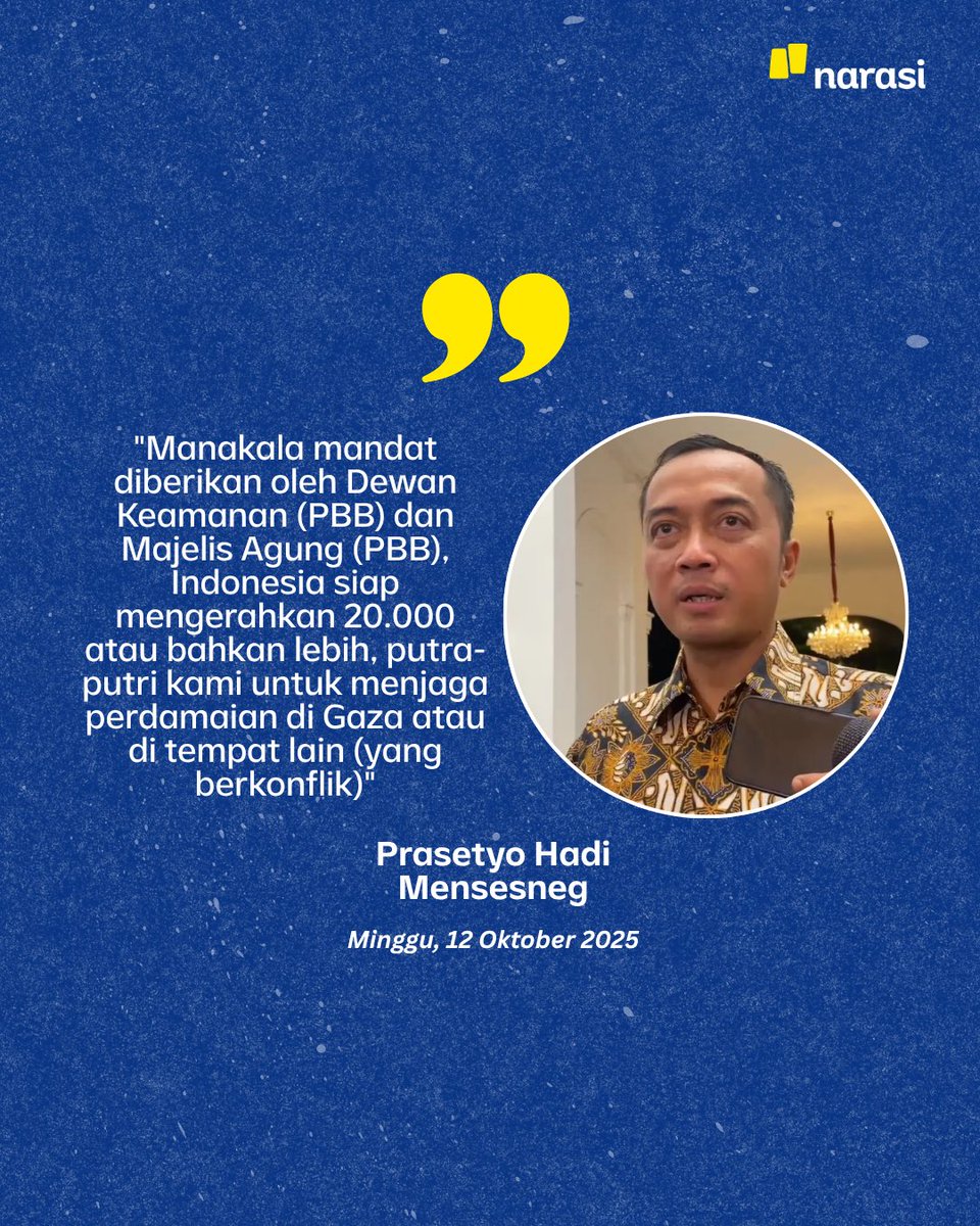 NarasiNewsroom's tweet image. Presiden Prabowo Subianto terbang ke Mesir untuk menghadiri pertemuan antar negara membahas perdamaian di Gaza, Palestina. Selain itu, ia juga mempersiapkan pengiriman 20.000 prajurit TNI sebagai pasukan perdamaian, seperti dikutip dari Antara. 
 
Rencana keberangkatan ini…