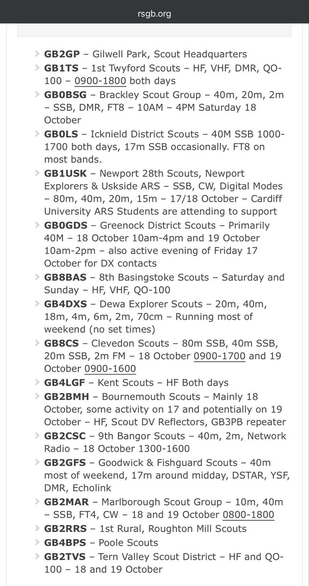 Next up is JOTA/JOTI weekend… If you’ve got some free time please listen out for the following Station’s, and those around the World.. 
Good luck to all of those activating, Licenced or not yet licenced😆 <a href="/theRSGB/">RSGB</a> <a href="/JOTAJOTI/">JOTA-JOTI</a> <a href="/scouts/">Scouts</a>