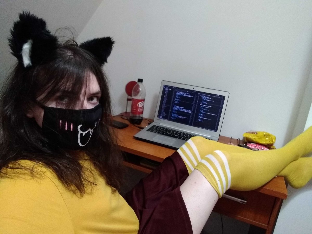FlafiReal's tweet image. silly programming time in appropriate outfit :3