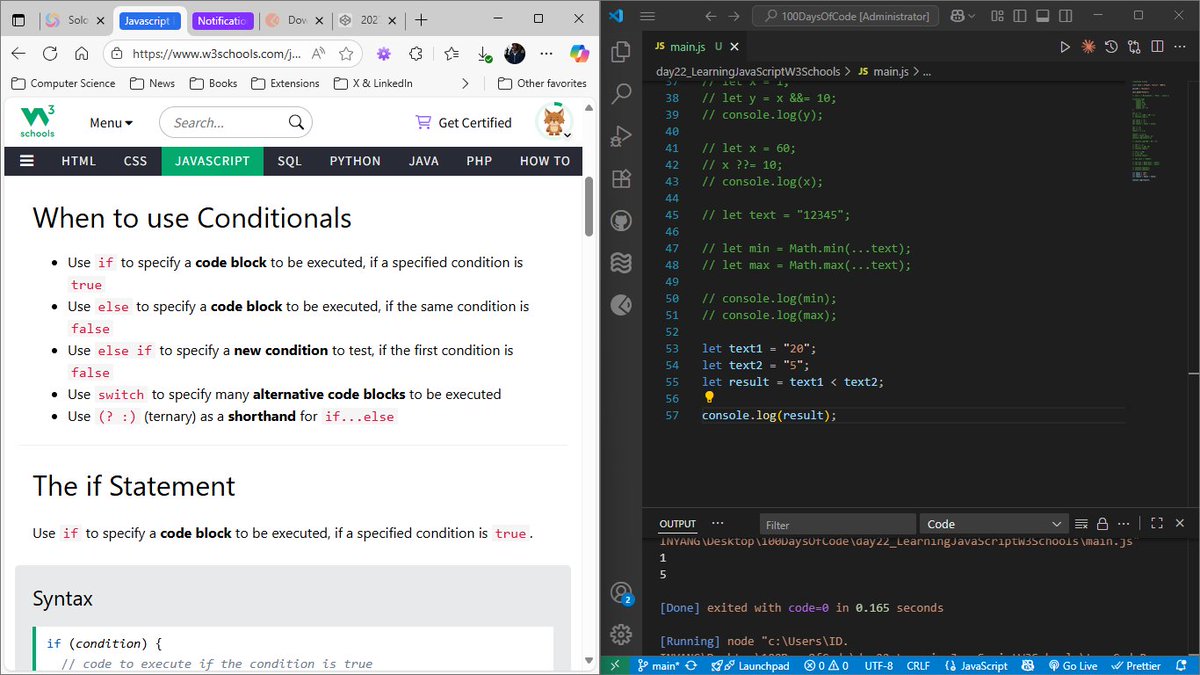 id_inyang_'s tweet image. Day 22 of #100DaysOfCode

Learning JavaScript on W3Schools.

#JavaScript #buildinpublic #LearnInPublic