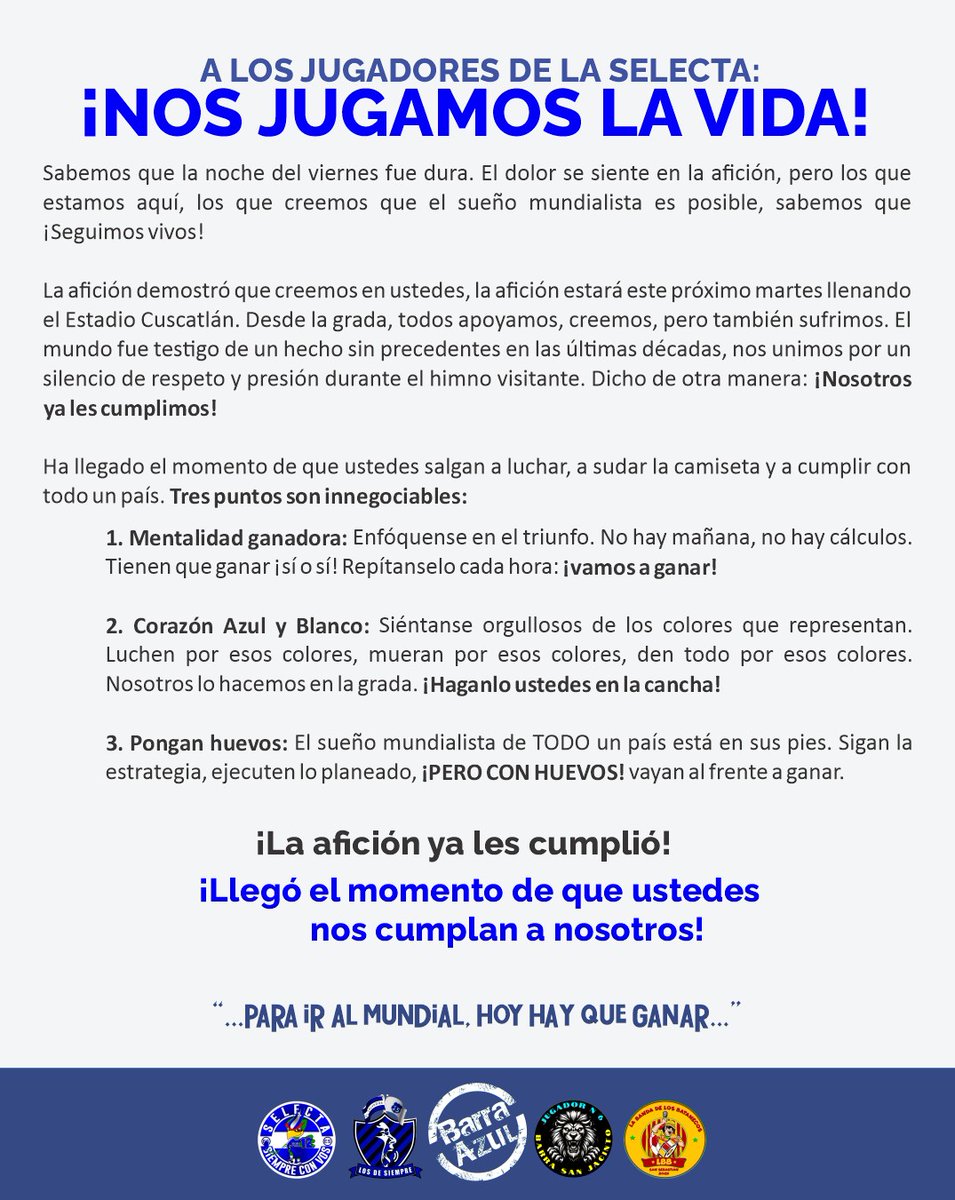 #ComunicadoDePrensa

¡La afición ya cumplió!
¡La afición seguira cumpliendo!

<a href="/LaSelecta_SLV/">La Selecta</a> ¡Ahora les toca a ustedes! 🥚🥚