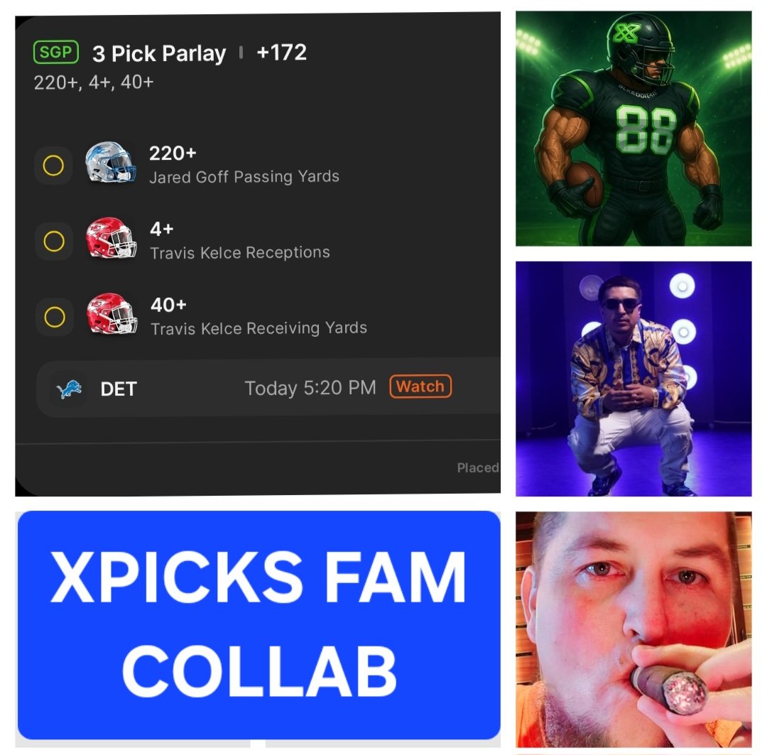 RIZZY_FEARS's tweet photo. ๐ ๐ด CHIEFS vs LIONS ๐ต
๐ง @XPicks25 FAM COLLAB
๐ LOCK IN
๐ค Tail + follow Below
๐ซก @DezBryant
๐งช Kelce 40+ yd
๐ฅผ @Blkeddie412_
๐งช Goff 220+ pa yd
๐ฅผ @juliogofficial
๐งช Kelce 4+ rec
๐ฅผ @RIZZY_FEARS
#ChiefsKingdom #lionspride
#NFL #XPICKS
#gamblingx #prizepicks #DraftKings https://t.co/Q0FR7EgFNR