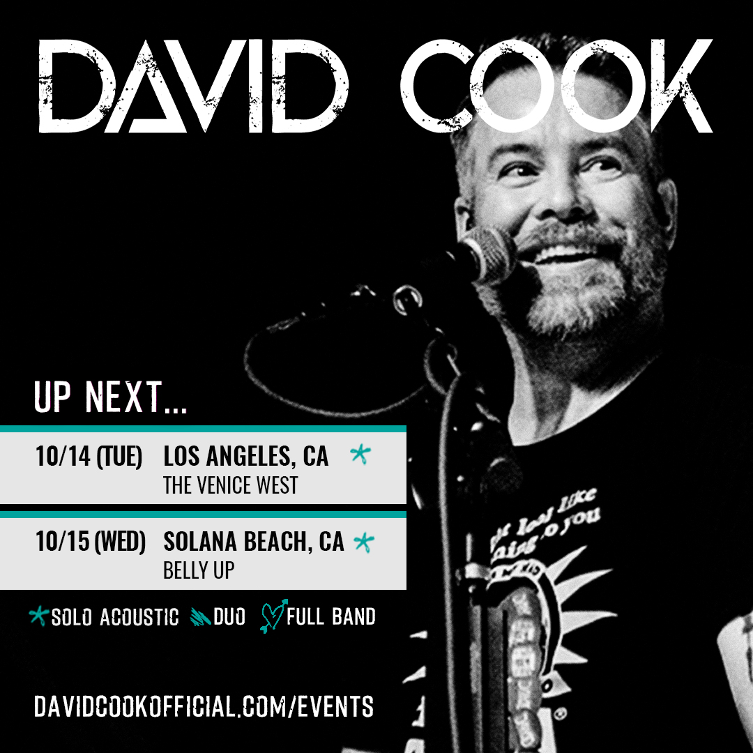 FoolsApril64's tweet photo. 🌴 California, it’s your turn! 🎶 David Cook is heading back to the West Coast this week for two solo shows — and couldn’t be more excited! Catch him live at @TheVeniceWest  and @BellyUpMusic. https://t.co/r61UDGsJBK https://t.co/ZmPzJLxUrt