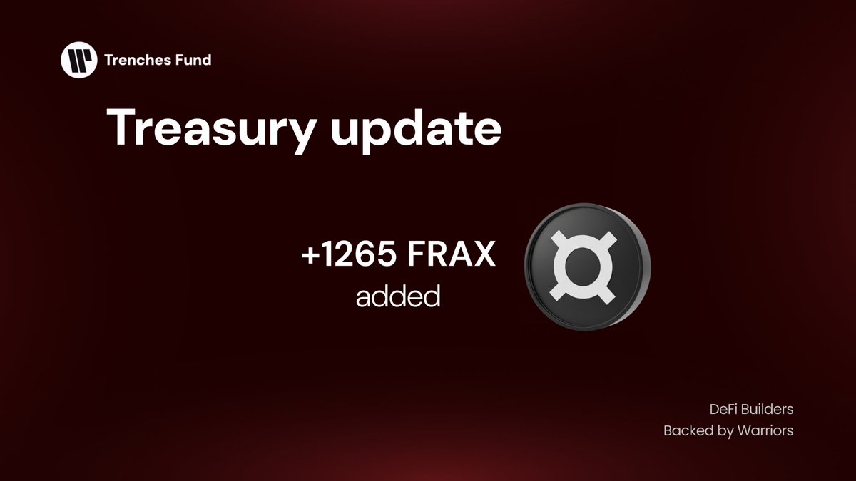 Welcome to the Trenches <a href="/fraxfinance/">Frax Finance ¤⛓️¤</a> 🪖

With the genius act on the horizon and FRAX’s vision to become a serious player with their flagship product $frxUSD, we think $FRAX must be part of our strategy.

This is our first strategic investment in $FRAX.  

More will follow🤝.