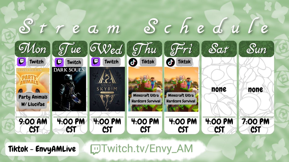 This weeks stream schedule! Twitch.tv/envy_am #vtuber #twitchaffiliate #femboyvtuber