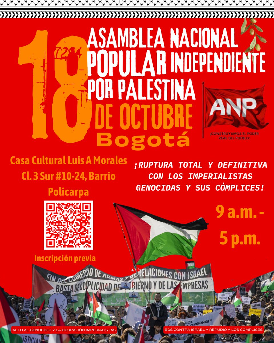 Los esperamos el próximo 18 de octubre de 9:00 am a 5:00 pm en Casa Cultural Luis A Morales
Cl. 3 Sur #10-24, Barrio Policarpa. Bogotá.

Link de inscripción👇
bit.ly/AnpiPal