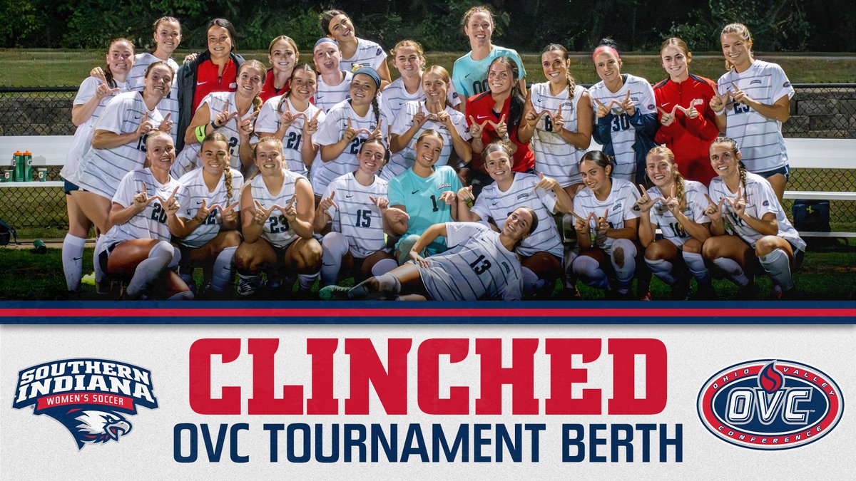 Following Sunday's results and a <a href="/usiwsoc/">usi women's soccer</a> victory, the Screaming Eagles have clinched their spot in the <a href="/OVCSports/">Ohio Valley Conference</a> postseason tournament for a fourth straight season!

🦅⚽️ #GoUSIEagles #OVCit