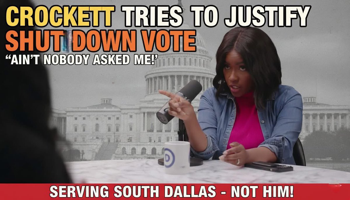 JDVanceFan_'s tweet image. 😂 Jasmine Crockett’s “Word Salad” of the Week:
“I voted to shut down the government… because nobody asked me!”
Rep. Jasmine Crockett (D-TX) tried to explain why she voted against keeping the government open — but her explanation left people more confused than convinced.
“They…