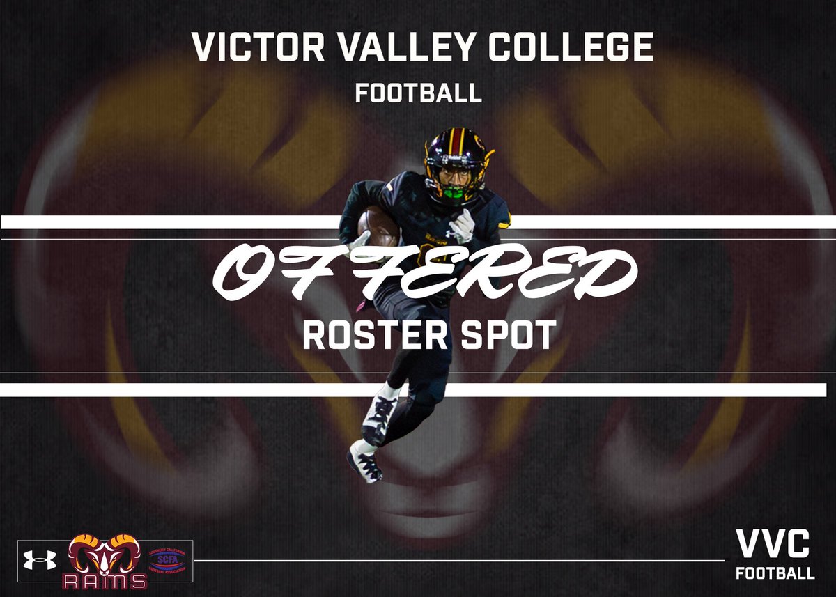 After a good conversation with <a href="/coach_dupree/">Coach James Dupree</a>, I am blessed to receive an offer from <a href="/VVCfootball/">Victor Valley College Rams Football</a> <a href="/KJSTROUD10/">Coach K.J.</a> <a href="/1NEStep_SP/">Dorian Jones 1SSP</a> <a href="/coachmicahjd/">Coach Micah J. Davis</a> <a href="/HornetFB_1MOORE/">BMC Football</a> <a href="/CoachGalatis/">Coach Nick Galatis</a>